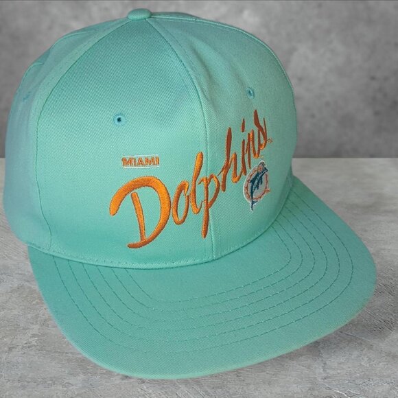 Vintage 90s 'Miami Dolphins' turquoise snapback hat - Picture 1 of 4